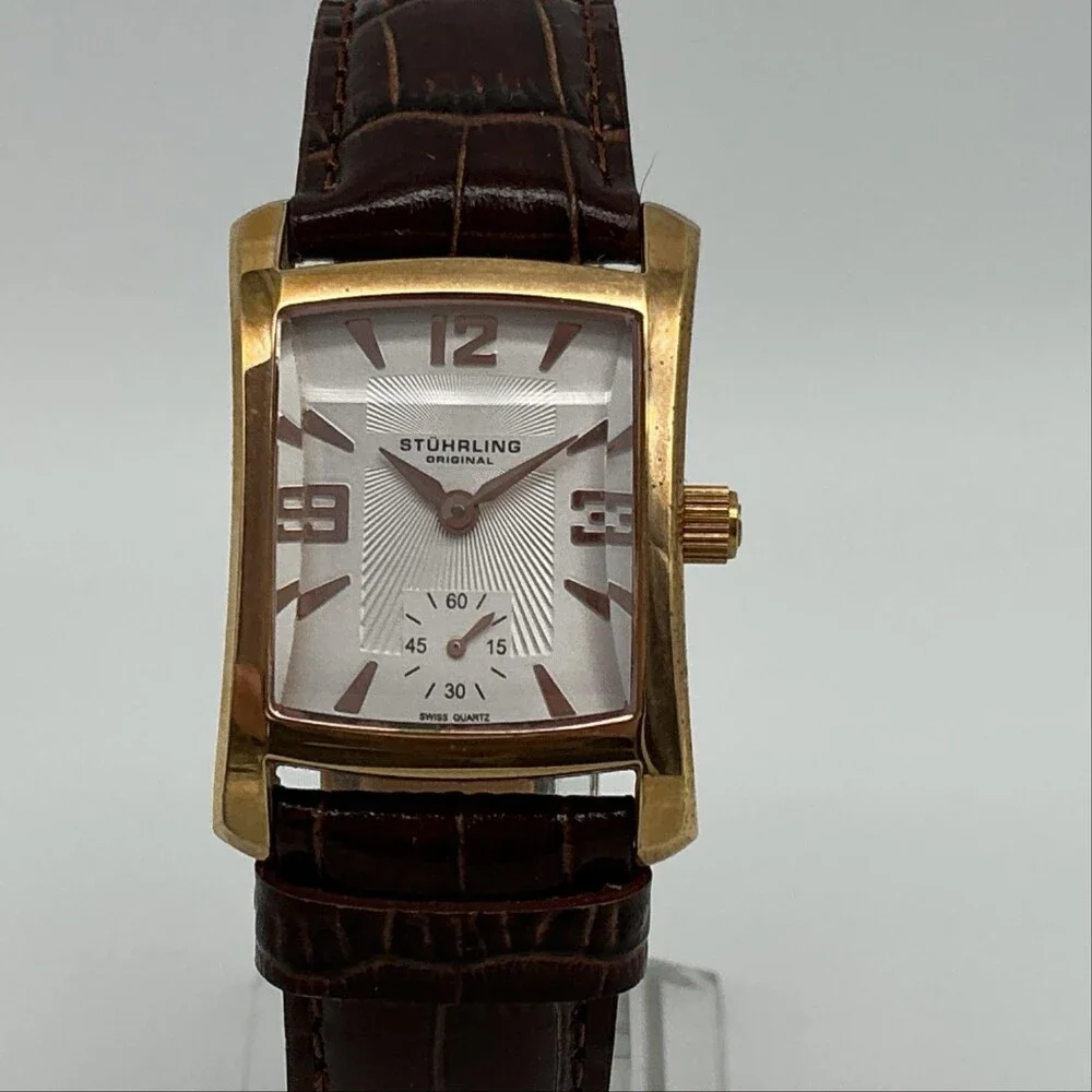 Stuhrling Original Womens Watch 24mm Silver Dial Brown Leather New Battery
